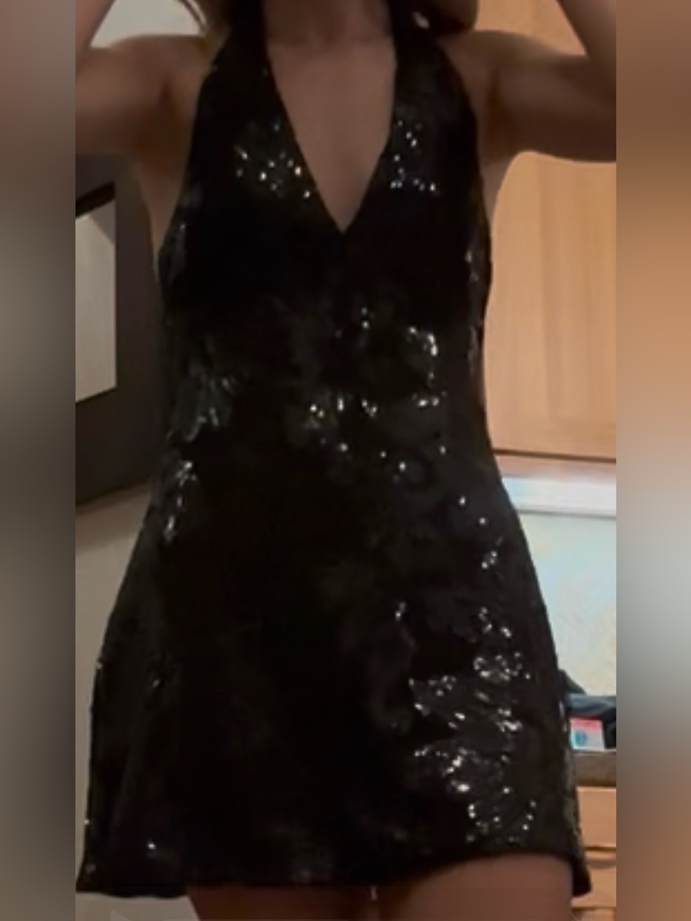 Black Sequin Halter neck Women's Dress